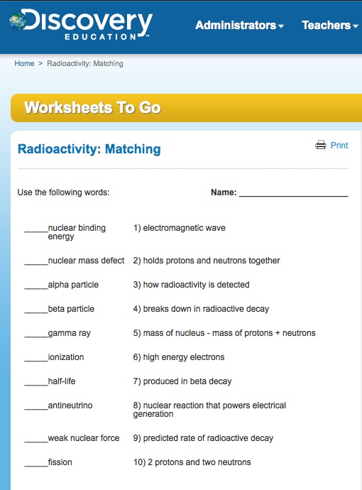 Radioactivity: Matching | Recurso educativo 42400