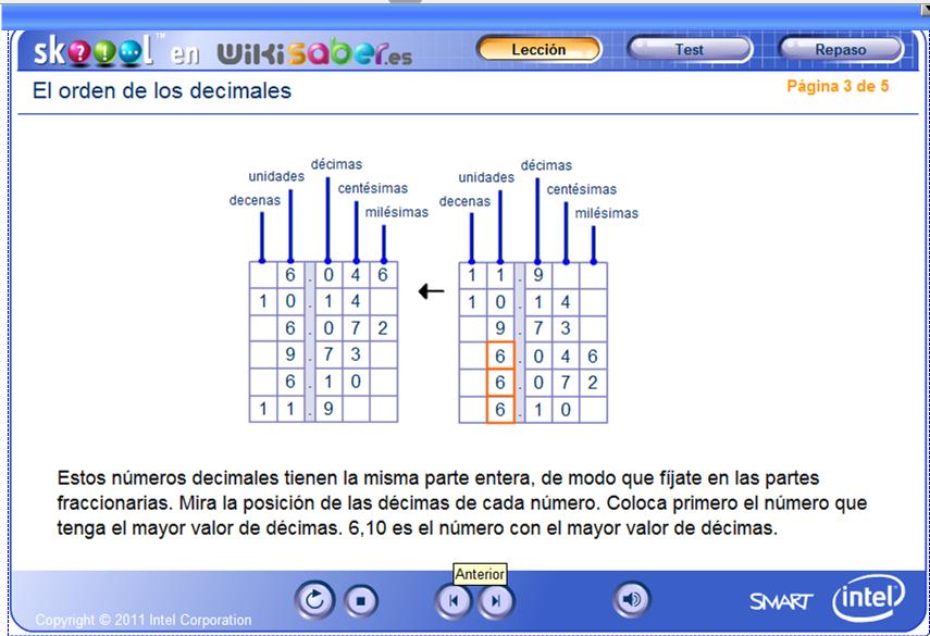 Ordenación de los decimales | Recurso educativo 48386